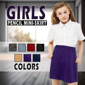 Girls Plain PENCIL MINI SKIRT elasticated Waist Slim Fit BODYCON SHORT SKIRTS - Picture 1 of 9