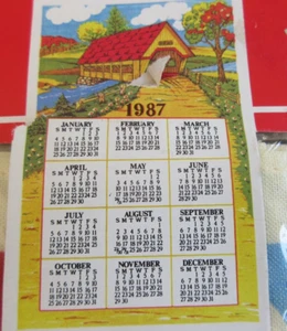 VTG 1987 Hanging Kitchen Calendar Towel/Dowel Farmhouse Red Covered Bridge NEW - Picture 1 of 6