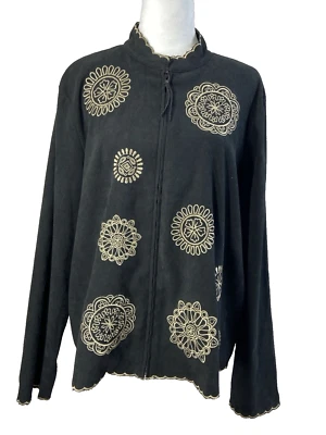 Платье сарая куртка женщин очень большой черный вышитый зубчатый край богемное шик - Изображение 1 из 4