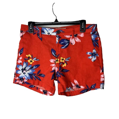Шорты повседневные Old Navy размер 6 льняная смесь карманы с тропическим цветочным узором красные синие - Изображение 1 из 4