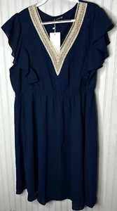 Bloomchic Womens DRESS 22 24 Blue Crocheted V-Neck Flutter Sleeve Pockets NEW - Picture 1 of 12