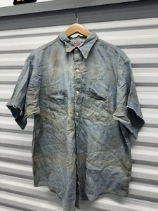 True Vintage 30er 40er Big Leed Chambray Shirt Distressed kurzärmelig Größe 17 XL - Bild 1 von 8