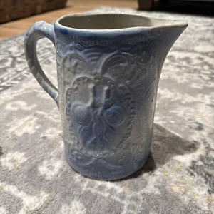 Antique Blue & White Salt Glazed Stoneware Water Crock Pitcher 8” Fruit Pattern - Picture 1 of 8