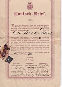 alter antiker Gautschbrief 1901 Döbeln Sachsen mit Siegel und Setzblei - Bild 1 von 1