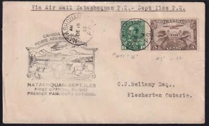 Canada 1933 FFC Airmail sc#C1 + KGV War Tax #MR1, Natashquan to Sept Iles PQ - Foto 1 di 1