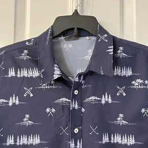 Golf Hawaiian Shirt Adult XL Blue Tropical Button Up Hawaiian Camp Mens - Picture 1 of 7