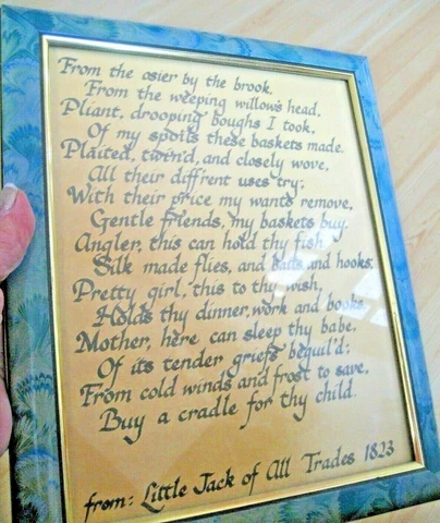 Frame Original HAND Calligraphy LITTLE JACK OF ALL TRADES Basketry Poem Wicker a Cover