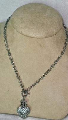 Vtg Juicy Couture Puffy Bling Heart Front Toggle Silver Tone Choker Necklace 17" - Image 1 of 4