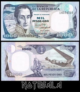 COLOMBIA 1000 1,000 PESOS ORO 1987 Pick-432 UNC S/N 14034319 - Picture 1 of 1