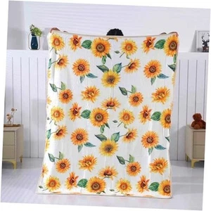 Throw Blanket,Blanket 50x60 inches,Soft Flannel Floral 50X60 inch Sunflower - Picture 1 of 7