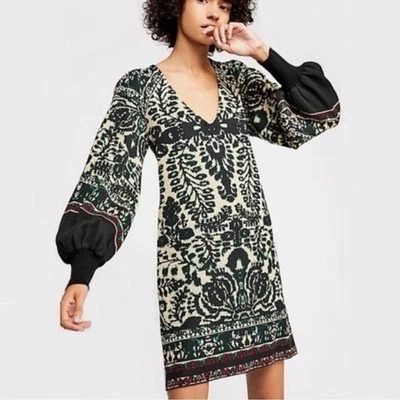 Free People Music & Lyrics Mini Boho Sweater Dress Black Green Combo Size Small - Image 1 of 4