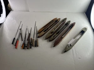 Vtg Wooden Weaving Textile Loom 6 Shuttles and parts - Picture 1 of 20