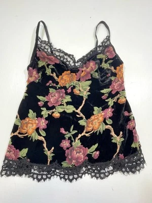 Top camisola sin mangas de terciopelo con ribete de encaje negro Max Studio London XS Foto 1 de 4