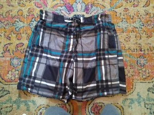 Joe Boxer Men's 2XL Swim Trunks Gray Blue Plaid Surf Skate Retro 90s 00s - Picture 1 of 3
