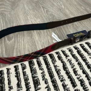 Polo Ralph Lauren Red Tartan Plaid Lochcarron Men’s Woven Belt Size: Small NWT - Picture 1 of 4