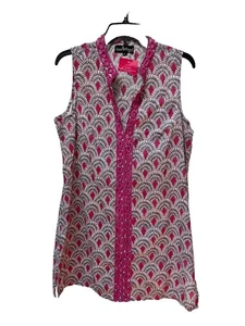 Nuevo con etiquetas Vestido túnica bordado rosa estampado geográfico Liza Byrd para mujer talla L - Imagen 1 de 6