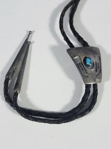 Vintage Sterlingsilber Bolokrawatte Türkis Inlay Bennett Pat Anhänger C-31 Zuni sty - Bild 1 von 13