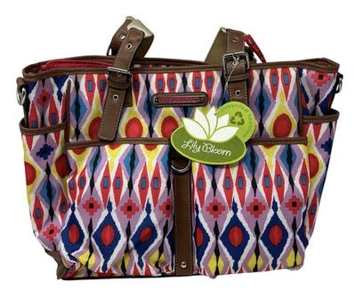 Lily Bloom Maya Large Tote Bag Ikat Meow Print Multi Pocket Sustainable VHTF NWT - Image 1 of 4