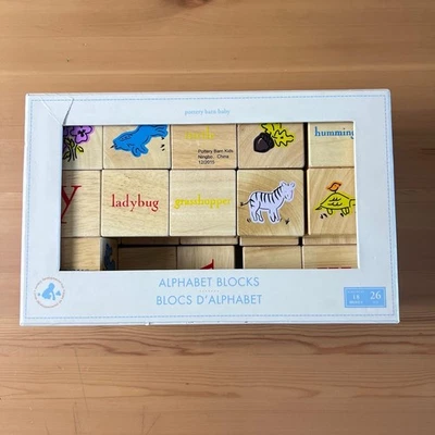 Pottery Barn Baby Alphabet Blocks 26pc Wood Blocks Set Letters Pictures Complete - Image 1 of 4