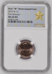 2019 W First "W" Uncirculated Cent NGC MS69 RD Early Releases Portrait Label - Picture 1 of 2