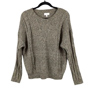 Lucky Brand Womens L/G Cable Knit Pullover Sweater Earthy Tones Oversized - Picture 1 of 6