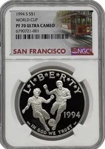 1994 WORLD CUP Silver Dollar NGC PF70💥FLAWLESS QUALITY💥 - Picture 1 of 5