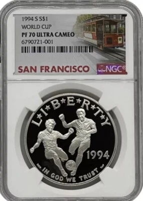 1994 WORLD CUP Silver Dollar NGC PF70💥FLAWLESS QUALITY💥 - Image 1 of 4