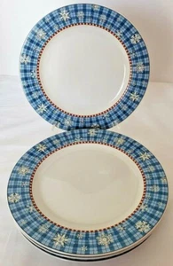 FOUR Snowflake Sakura Debbie Mumm Dinner Plates 11" Blue White Plaice Snowflake - Picture 1 of 5