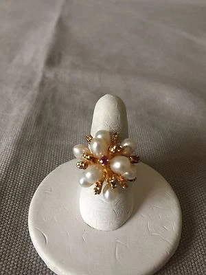 Pearl Cluster Ring Size 5-3/4 Yellow Gold One-Of-A-Kind - Image 1 of 4