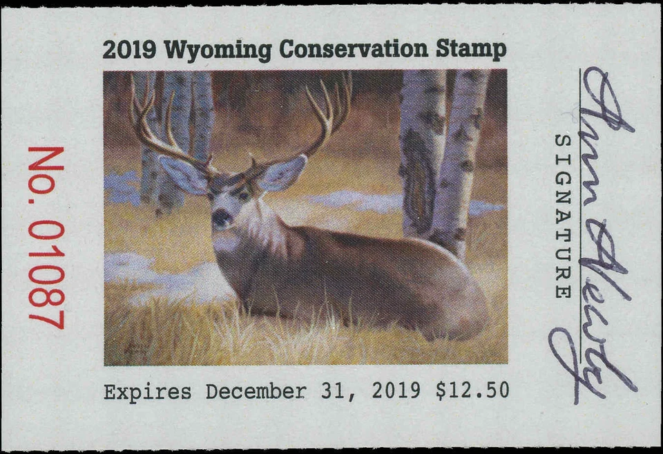 WYOMING  #36 2019 STATE CONSERVATION / DUCK STAMP ARTIST SIGNED by Ann Newby - Image 1 of 1