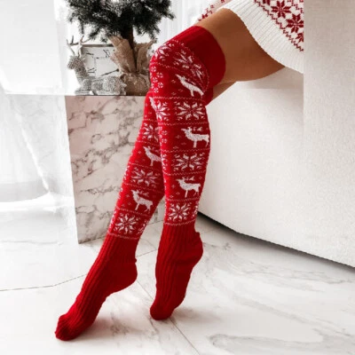 Invierno Navidad Cálido Tejido Mujeres Medias Hermosas Alce Copo de Nieve Jacquard Ov Foto 1 de 4