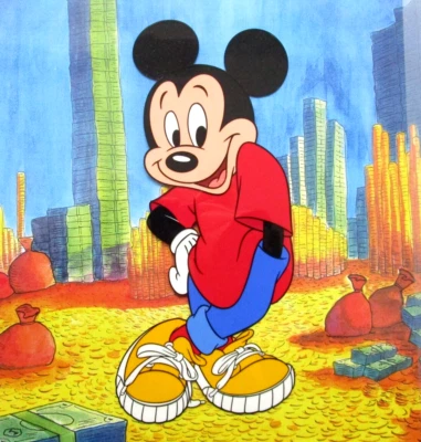 MICKEY MOUSE sneakers money WALT DISNEY 1990 ORIGINAL PUBLICITY CEL - BIG - Image 1 of 4