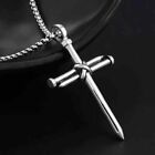 Mens Silver Christ Jesus Nail Rope Cross Pendant Necklace Stainless Steel Chain