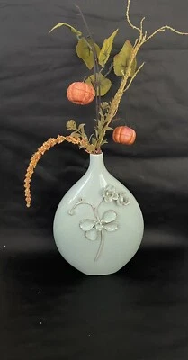 VTG Sea Foam Blue Floral Ceramic Bud Vase Coastal Farmhouse Beach Cottage EUC - Image 1 of 4