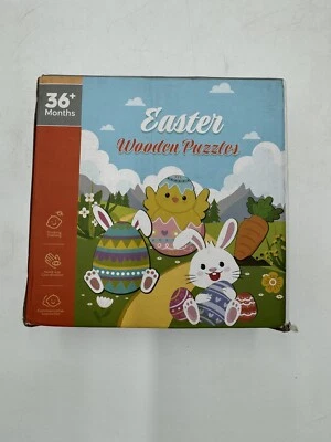 4 Pack Easter Wooden Toddler Puzzles with Rabbit Carrot Chick Egg Kids Toy Gifts - Image 1 of 4