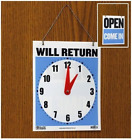 7.5X9" Modern Double Sided "Will Return" Clock And "Open Come In" Sign W Chain