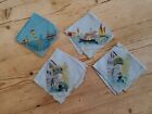 Vtg Wwii Hand Painted Sweetheart Venice Italy Souvenir Handkerchief Lot Of 4