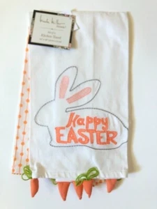 NICOLE MILLER Home HAPPY EASTER Tea Towel SET Dangling Carrots Embroidered NEW - Picture 1 of 3