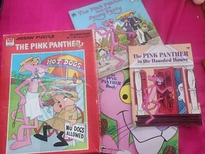 Vtg Pink Panther Puzzle 1980 and book lot 70's Fancy Party Haunted house - Picture 1 of 9