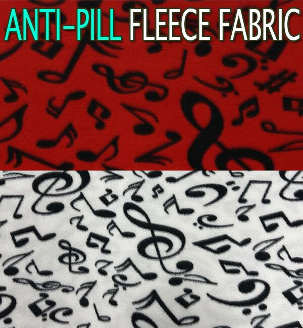 Fleece Fabric Printed Anti Pill BLACK MUSICAL NOTES with COLOR Background - Image 1 of 1