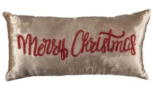 Victorian Trading Co Velvet & Linen Beaded Merry Christmas Throw Pillow 23A - Picture 1 of 1