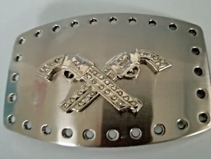 Gürtelschnalle gekreuzte Pistolen mit simulierten Juwelen American Western Motiv NEU - Bild 1 von 5
