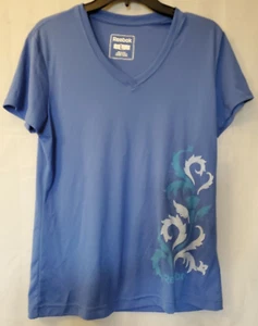 Reebok Women's Top Activewear T-Shirt Size L Blue Short Sleeve Pullover V-Neck - Picture 1 of 4