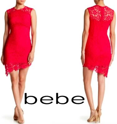 Bebe Asym Womens Classic Red Sleeveless Floral Lace Cocktail Party Mini Dress 4 Foto 1 de 4