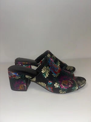 Christian Siriano Talla 7.5 Zapatos Tacones Mula Punta Abierta Paisley De Colección Boho Folk Floral Foto 1 de 4