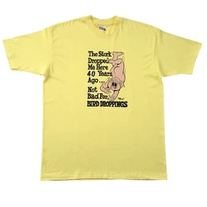 Vintage 80’s Stork Dropped Me Here 40 Years Ago Bird Droppings Shirt XL - Picture 1 of 5