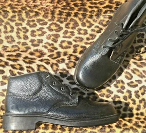 FRENCH 1950s MEN BLACK LEATHER WORKWEAR BOOTS~ STEEL TOE ~WOOL FUR LINING~ NEW~7 - Picture 1 of 8