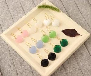 Chalcedony Gemstone Hook Earring, Cushion Shape Pink Chalcedony Gold Plated Drop - Picture 1 of 23