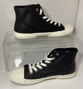 Ralph Lauren Unisex HIGH TOP SNEAKERS BLACK / WHITE SIZE 9B Leather Skater EX! - Picture 1 of 6