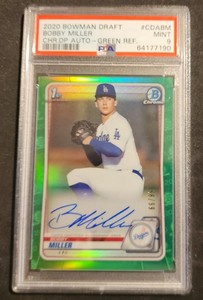 Bobby Miller 2019 Bowman 1st Chrome Draft Green Refractor Auto #56/99 PSA 9 MINT